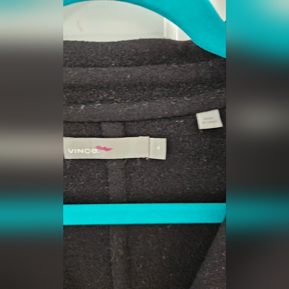 Vince Black Oversized Long Coat with Shearling Banded Sleeves Size Medium - Picture 6 of 11